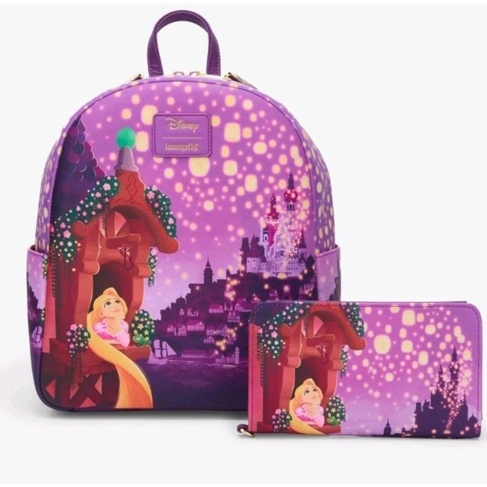NEW Loungefly Disney Tangled Rapunzel Lanterns Night Backpack‎ & Tech WALLET SET